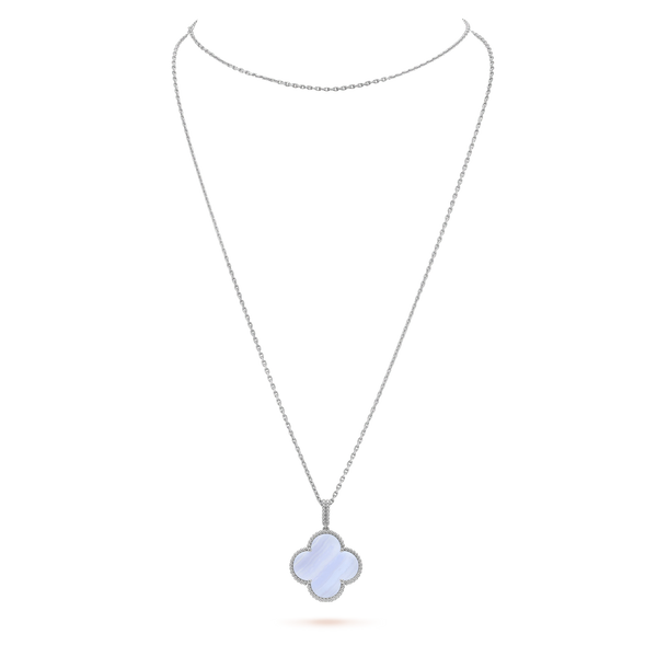 ˇTrend JewelryˇCLOVER SILVER CHALCEDONY BIG CLOVER NECKLACE