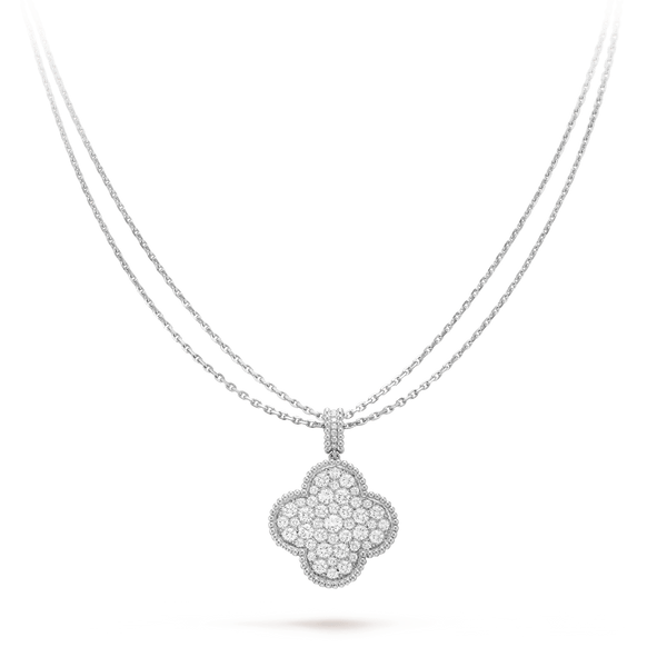 ˇTrend JewelryˇCLOVER 25MM SILVER FULL DIAMOND BIG CLOVER NECKLACE