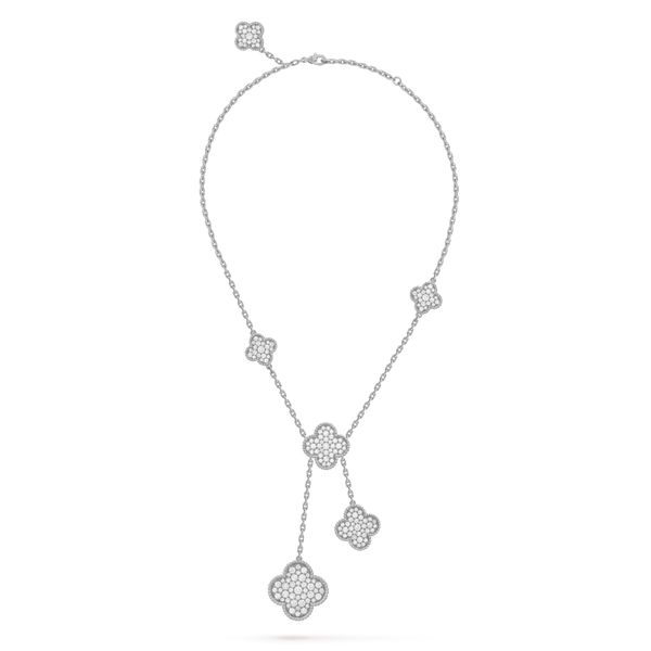 ˇTrend JewelryˇCLOVER 5 MOTIFS SILVER DIAMONDS NECKLACE