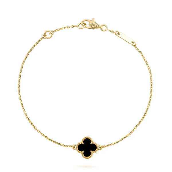 ˇTrend JewelryˇCLOVER ONYX SINGLE FLOWER BRACELET