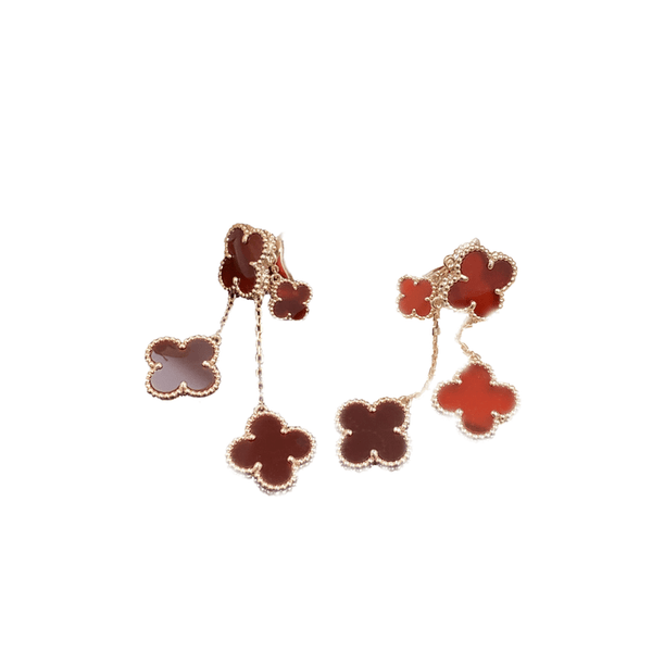 ˇTrend JewelryˇCLOVER EARRINGS CARNELIAN 4 MOTIFS PINK GOLD