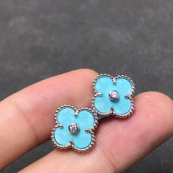 ˇTrend JewelryˇCLOVER 1 DIAMOND BLUE SKY SILVER EARRINGS